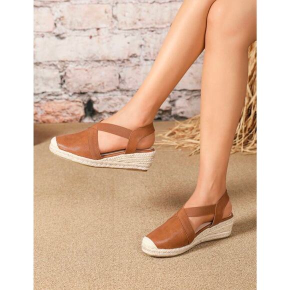 SHEIN Snake Print Closed Toe Cross Strap Espadrille Wedges - Picture 1 of 4